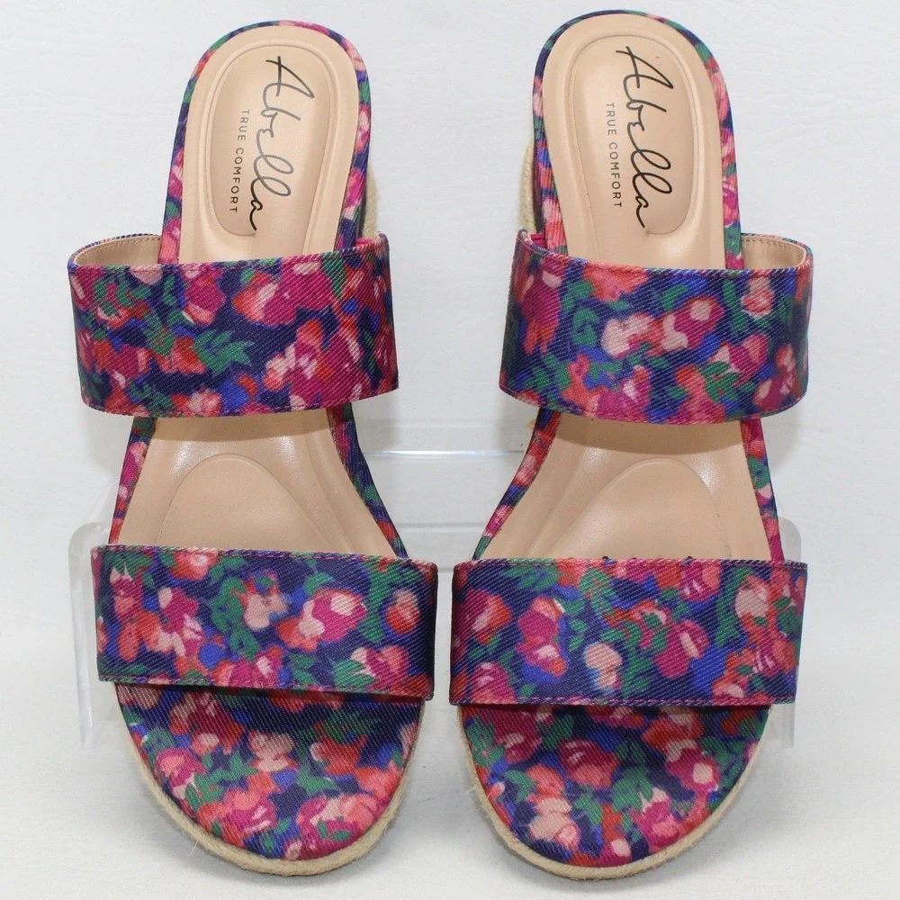 Abella Shayla Womens Floral Espadrille Wedge Slide Sandals Multi Color‎ Size 8M